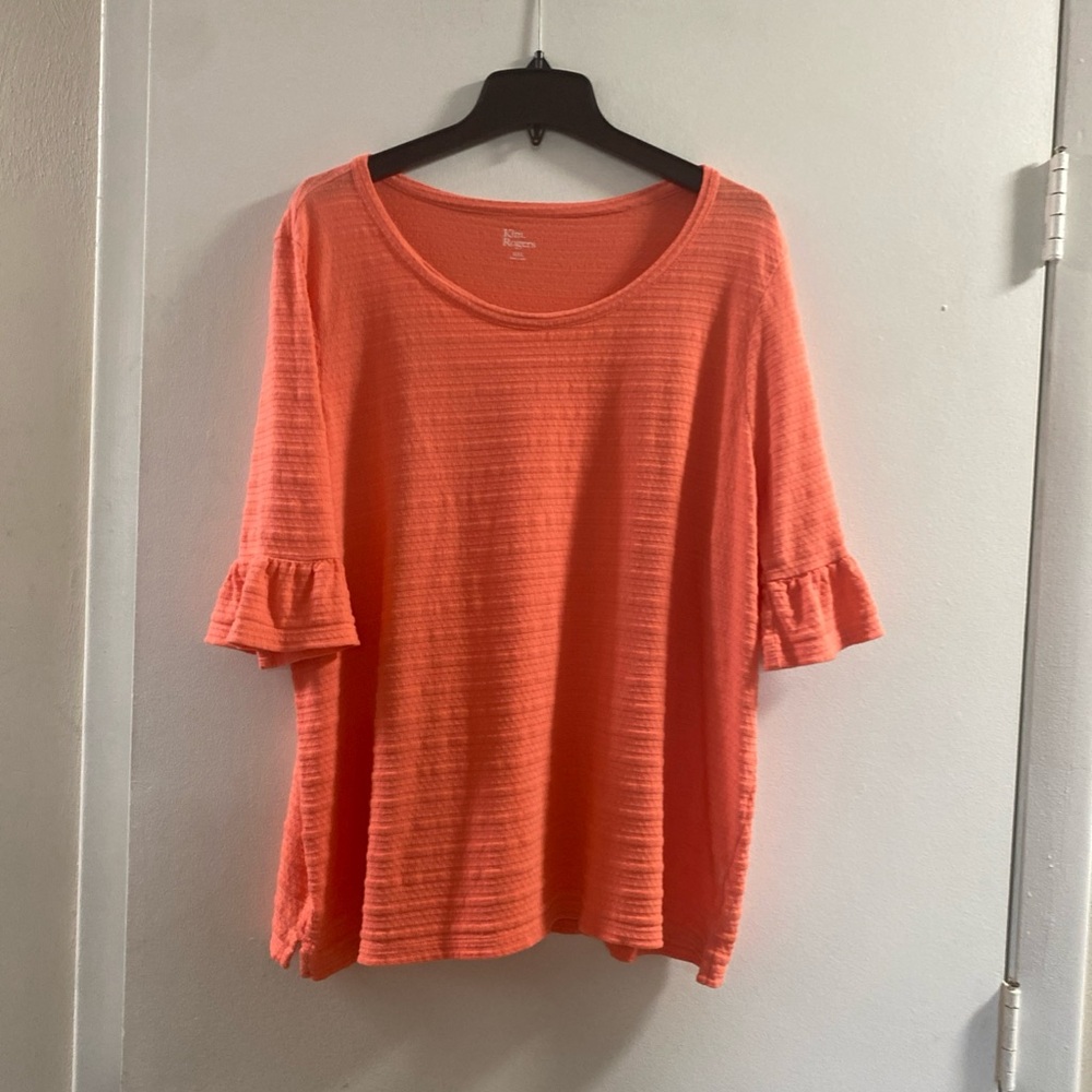 Kim‎ Rogers Orange Textured Ruffle Sleeve Top